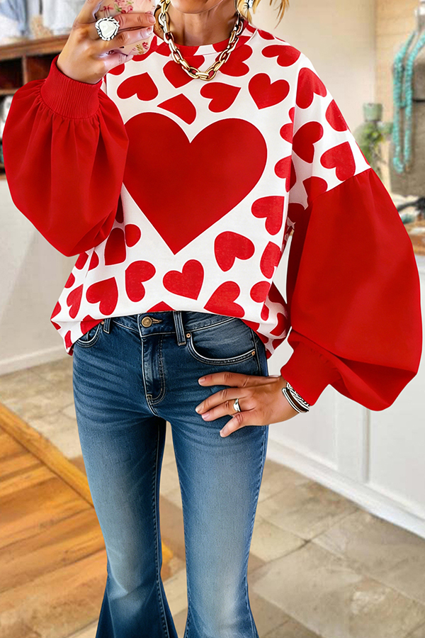Valentine's Day Heart Lantern Sleeve Sweatshirt