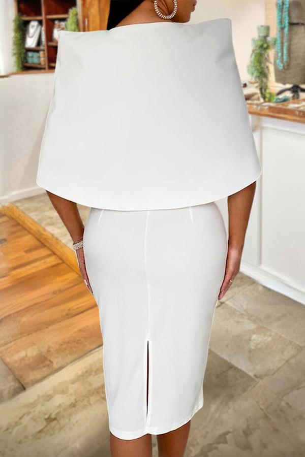 Elegant White Cape-Style Unbelted Dress