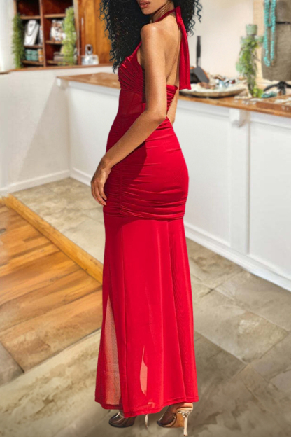 Beach Vacation Style Mesh Ruffled Split Long Dress