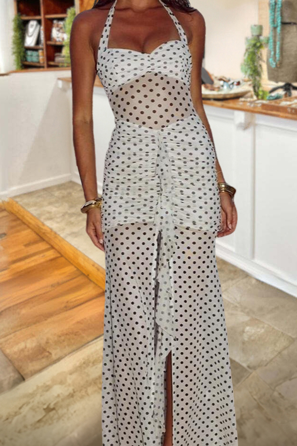 Women's dress | Beach Vacation Style Mesh Ruffled Split Long Dress |ladyboutiquebd