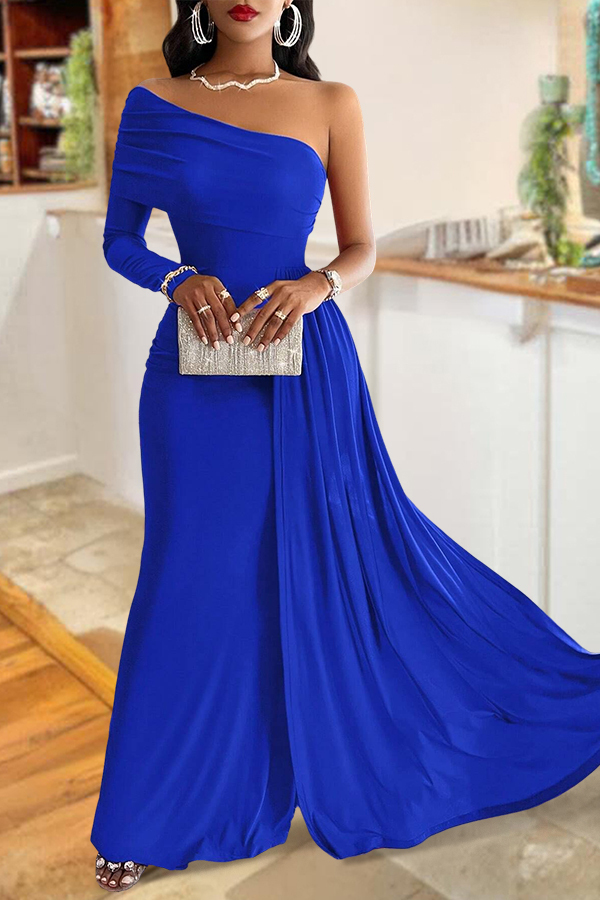 Elegant Ruffled Flowy One-Shoulder Dress