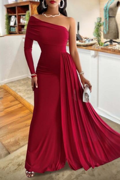 Elegant Ruffled Flowy One-Shoulder Dress