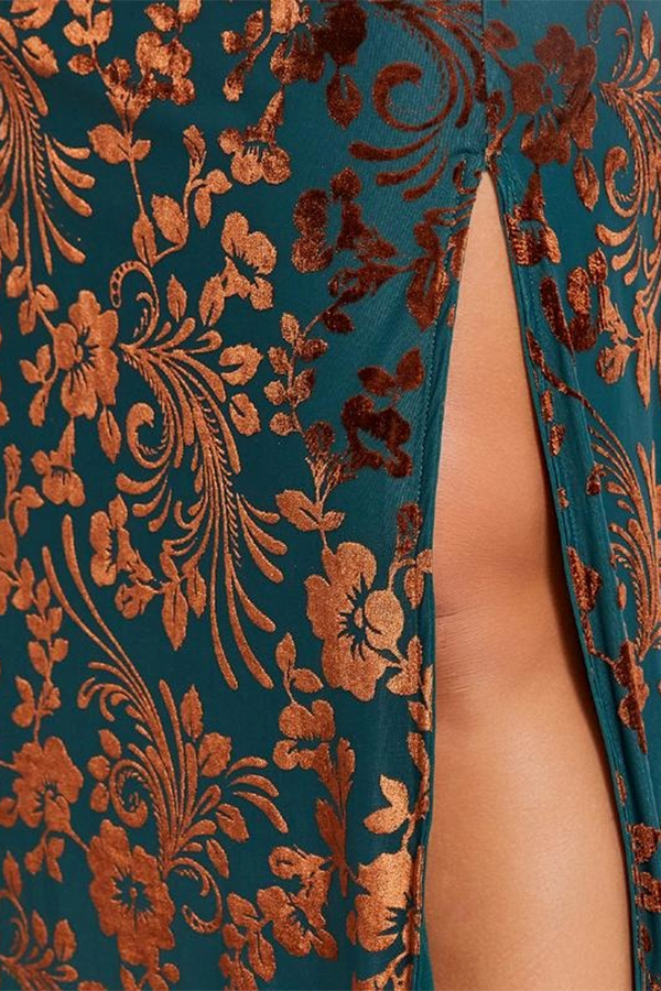 Elegant Floral V-Neck Long Sleeve Waist-Tied Dress