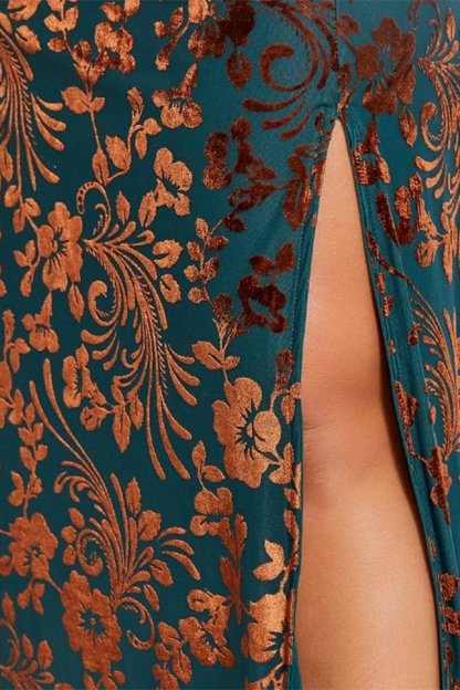 Elegant Floral V-Neck Long Sleeve Waist-Tied Dress