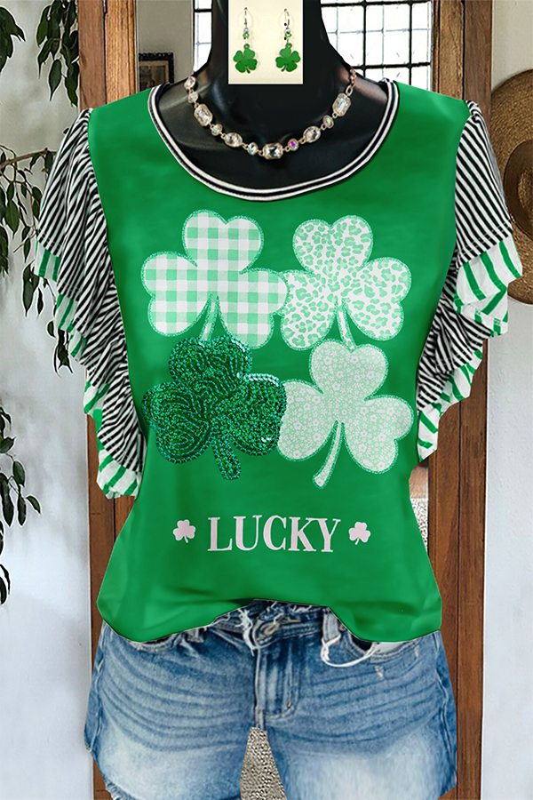 St. Patrick's Day Clover Flutter Sleeve T-Shirt