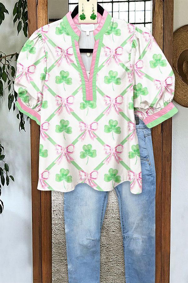 St. Patrick's Day Clover Puff Sleeve Blouses
