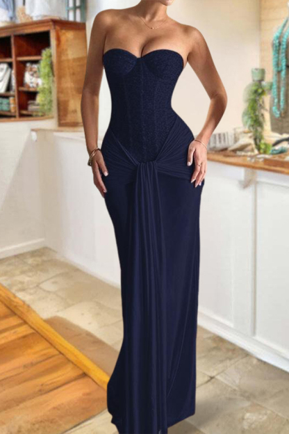 Elegant Waist Cinched Sash Bandeau Dress