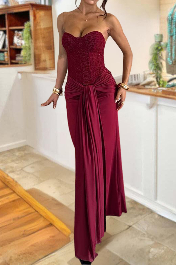 Elegant Waist Cinched Sash Bandeau Dress