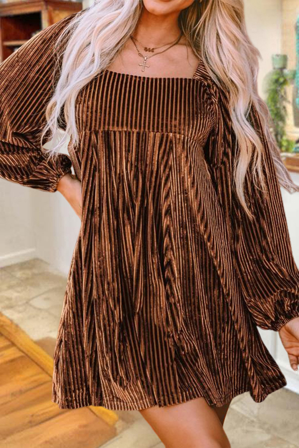 Classic Textured Velvet Square Neck Dress