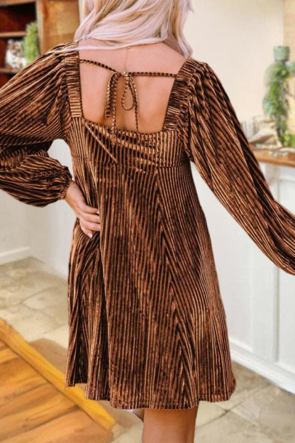 Classic Textured Velvet Square Neck Dress