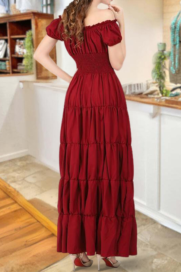 Vintage Ruffled Drawstring Maxi Dress