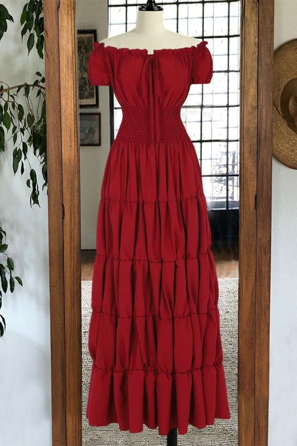 Women's dress | Vintage Ruffled Drawstring Maxi Dress |ladyboutiquebd