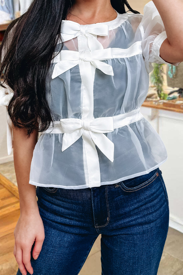 Women's blouse | Sweet Bow Mesh Sheer Blouses |ladyboutiquebd