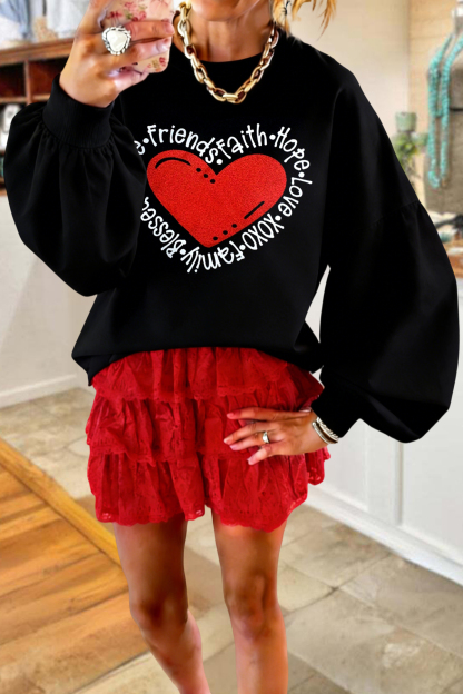 Galentine's Day Party Heart Lantern Sleeve Sweatshirt
