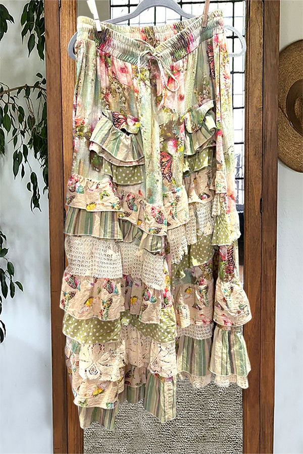 Fresh Polka Dot Floral Ruffle Long Pants