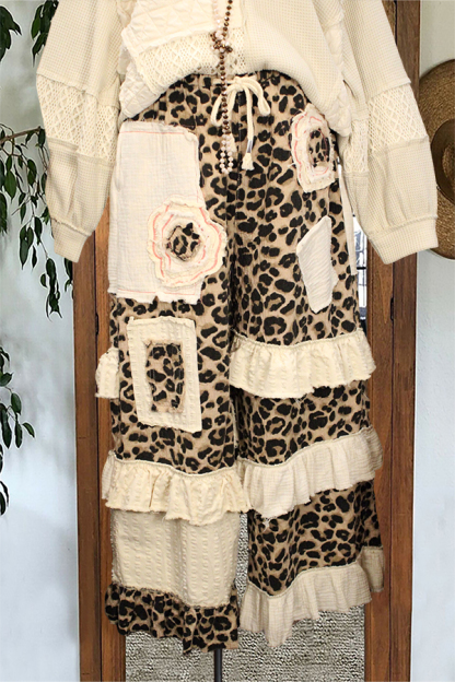 Unique Leopard Print Patchwork Pants
