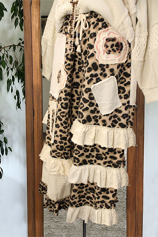Unique Leopard Print Patchwork Pants
