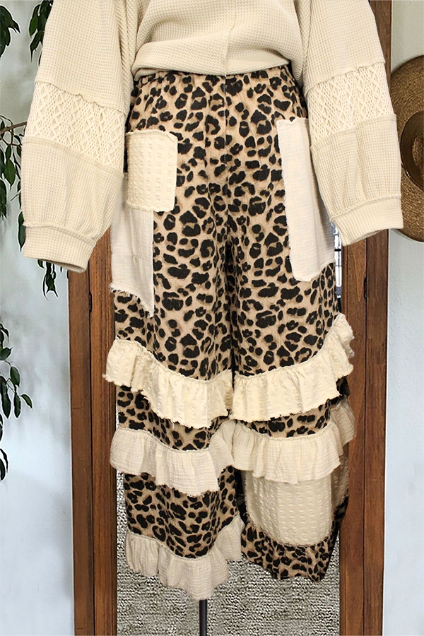 Unique Leopard Print Patchwork Pants