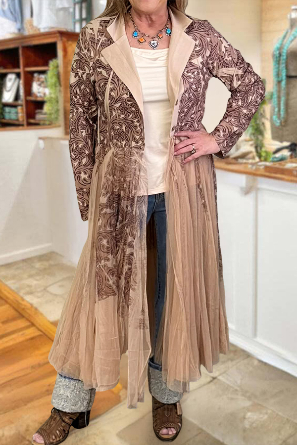 Vintage Mesh Patchwork Long Lightweight Coat