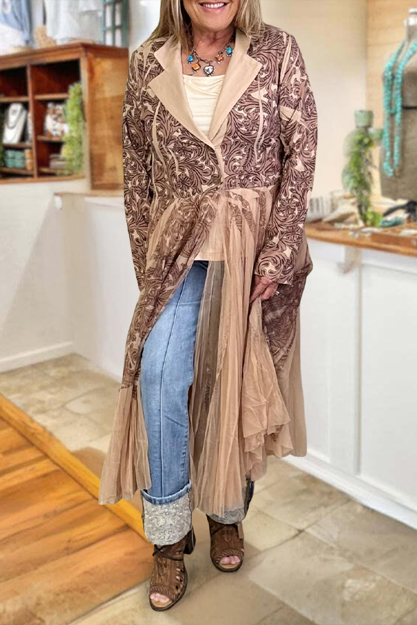 Vintage Mesh Patchwork Long Lightweight Coat