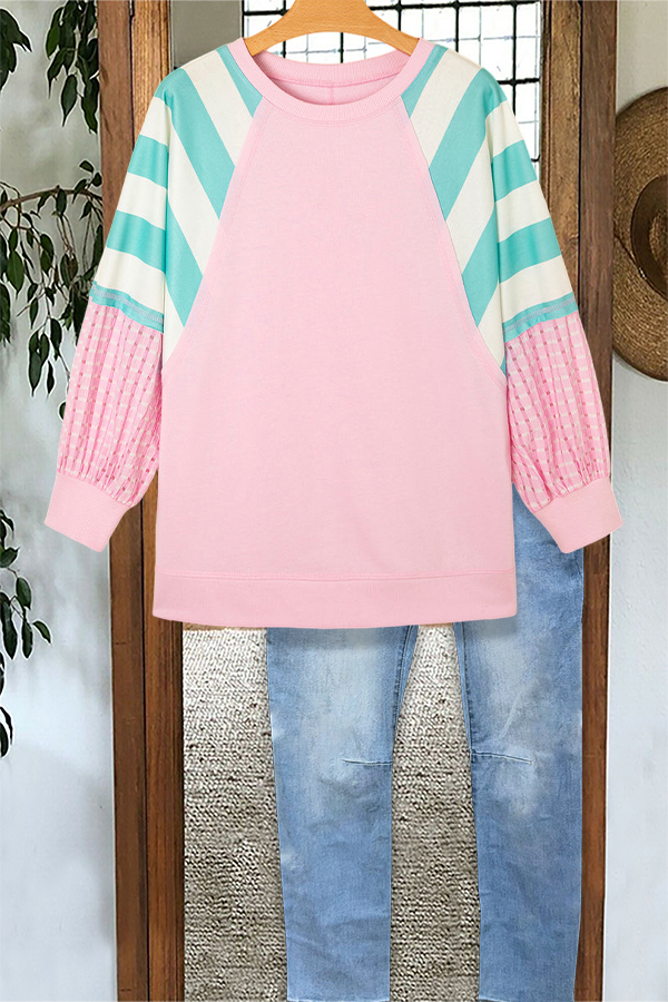 Casual Stripe Patchwork Sweatshirt