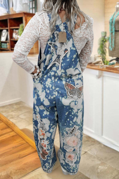 Vintage Floral Butterfly Patchwork Overalls