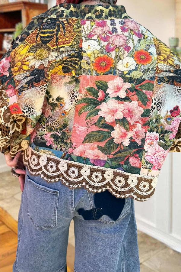 Romantic Camouflage Floral Lace Patchwork Jacket