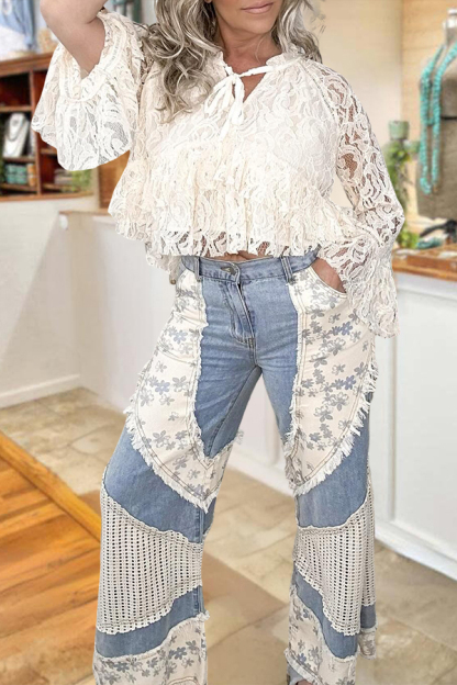 Floral Mesh Patchwork Jeans