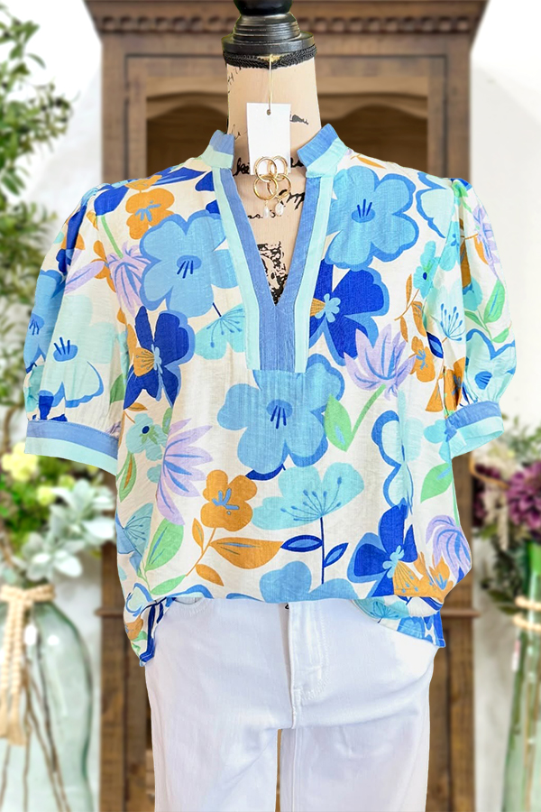 Fresh Floral Puff Sleeve Blouses