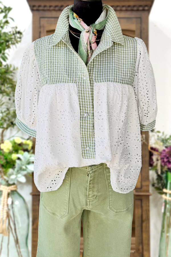 Fresh Plaid Cutout Blouse