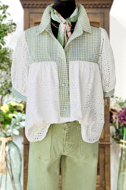 Fresh Plaid Cutout Blouse