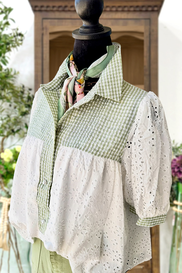 Fresh Plaid Cutout Blouse