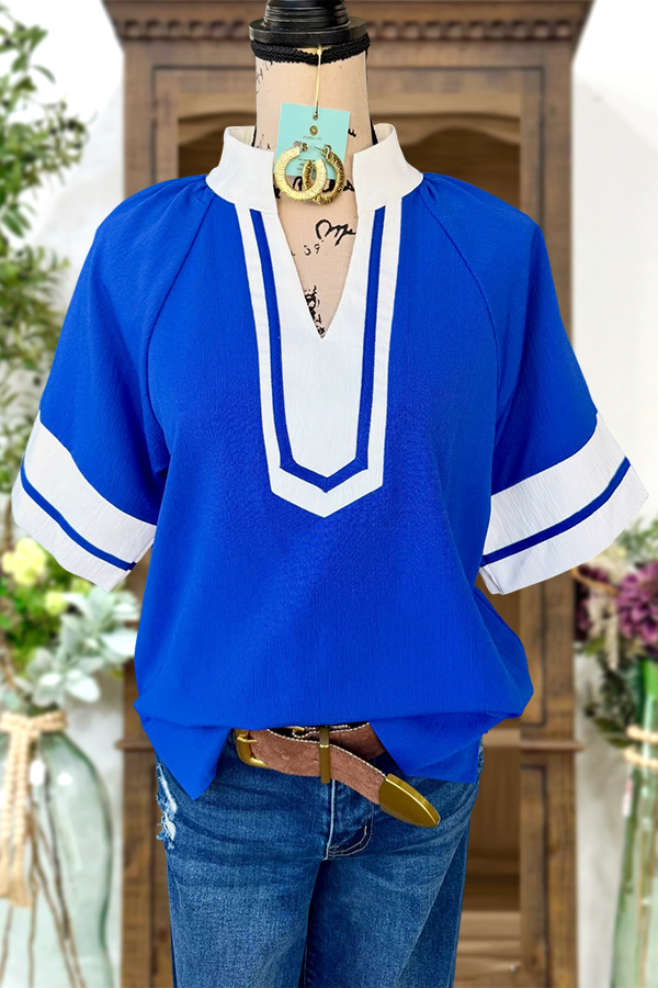 Classic Color Block V-Neck Blouse