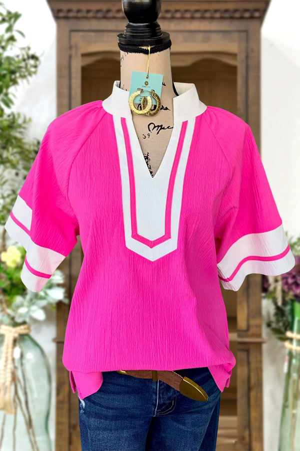 Classic Color Block V-Neck Blouse