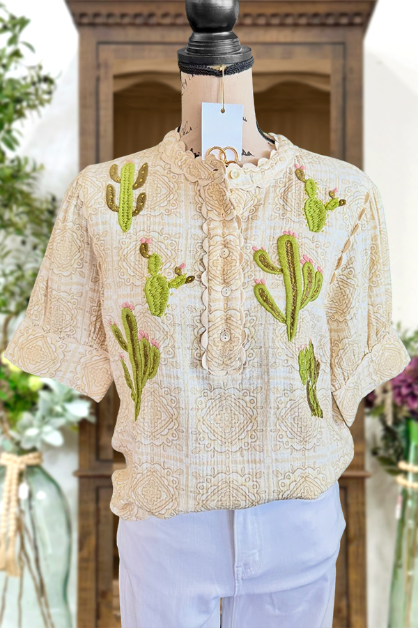 Vintage Cactus Print Blouse