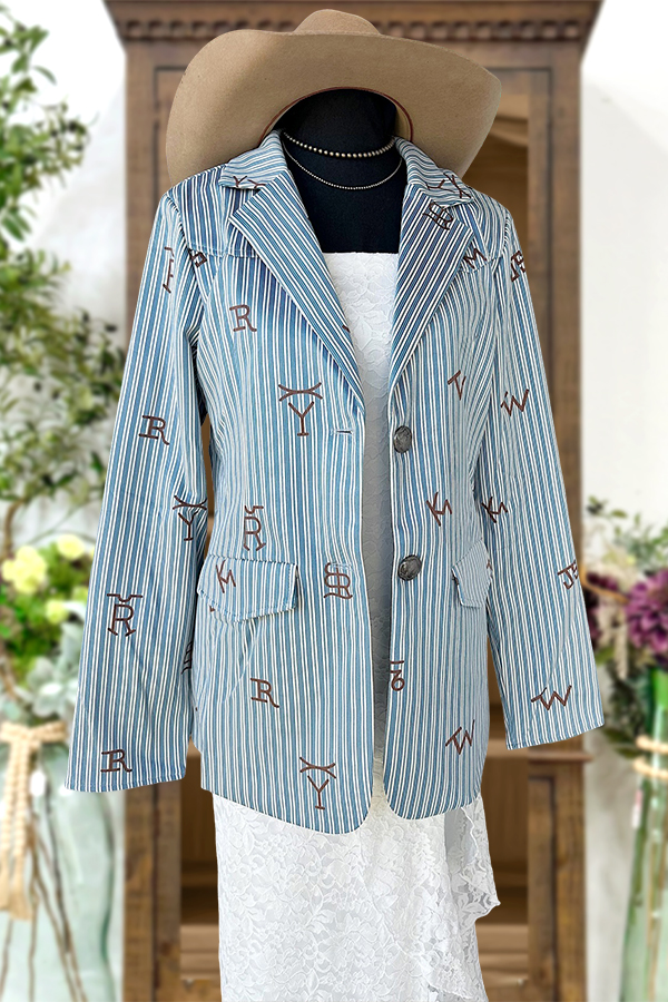 Western Brand Striped Print Blazer