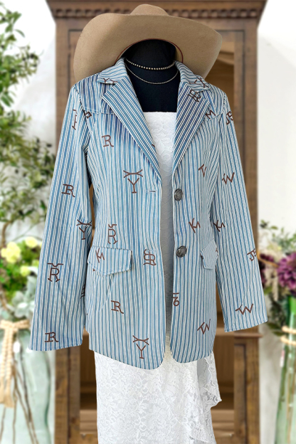 Western Brand Striped Print Blazer