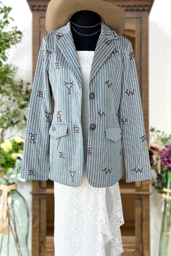Western Brand Striped Print Blazer