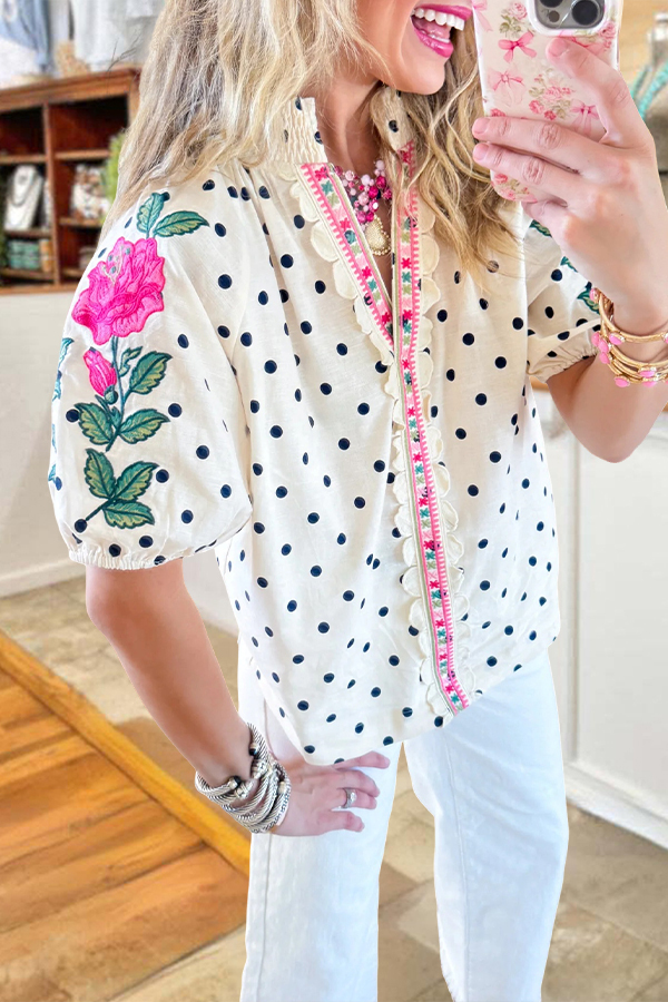 Floral Polka Dot Print V-Neck Blouse