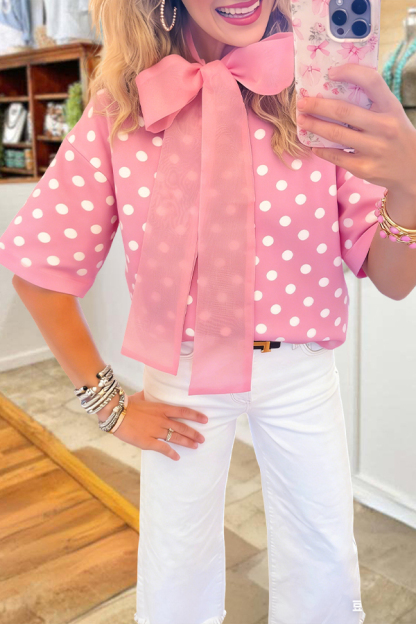 Sweet Polka Dot Print Crew Neck T-Shirt