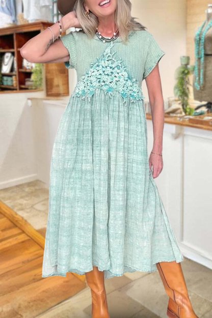 Fresh Solid Color Crew Neck Dress