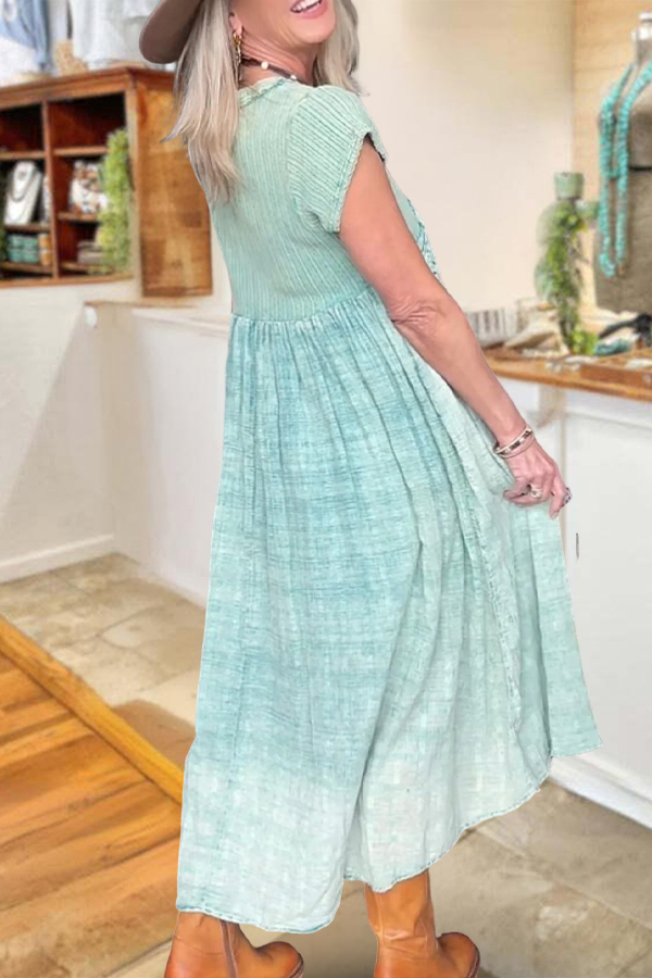 Fresh Solid Color Crew Neck Dress