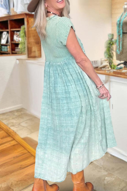 Fresh Solid Color Crew Neck Dress