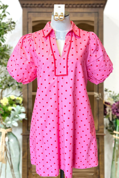 Sweet Polka Dot Puff Sleeve Dress