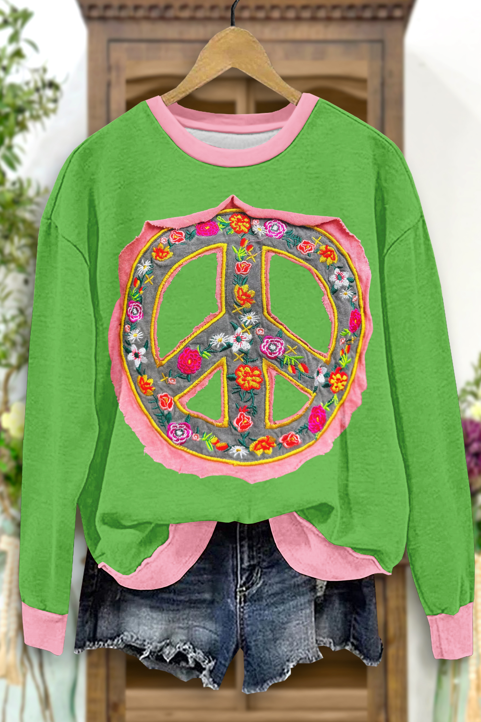 Casual Love And Peace Patchwork Sweatshirt