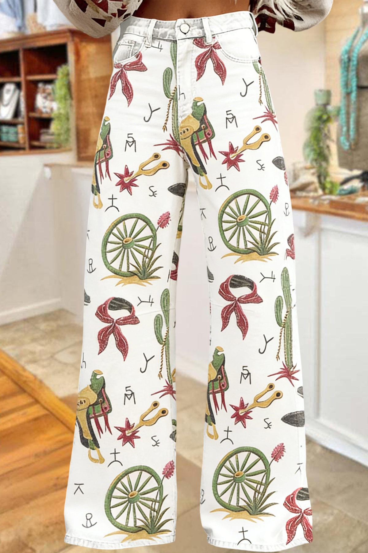 Vintage Western Brand Print Wide Leg Pants