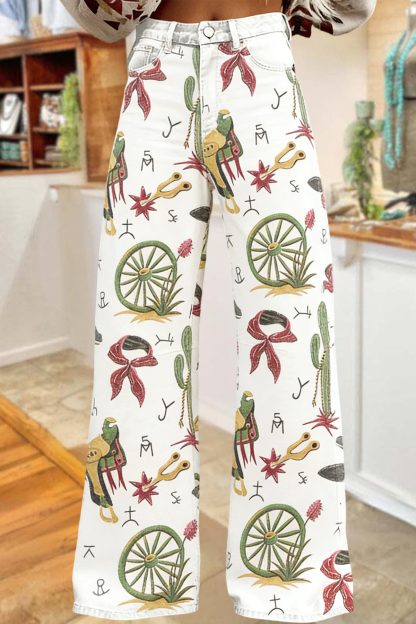 Vintage Western Brand Print Wide Leg Pants