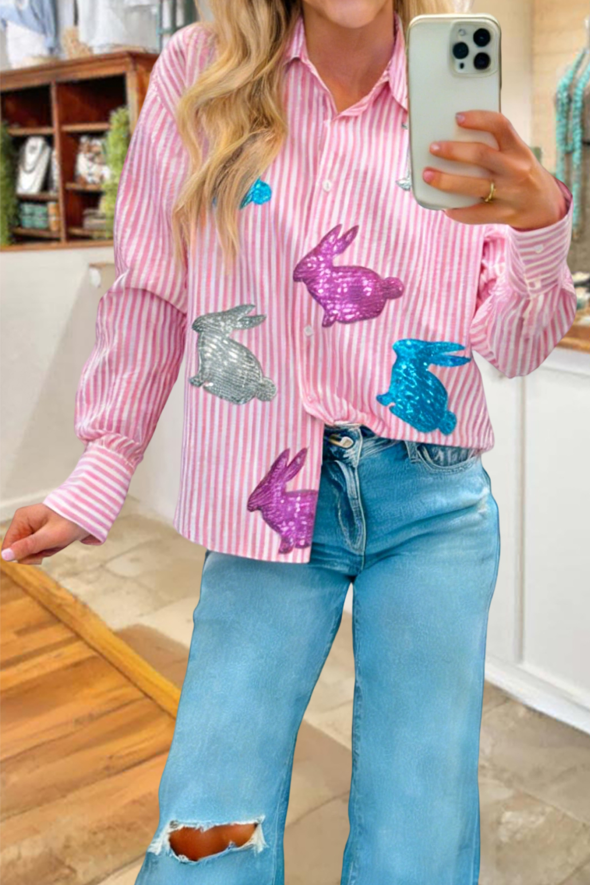 Cute Easter Bunny Striped Shirts