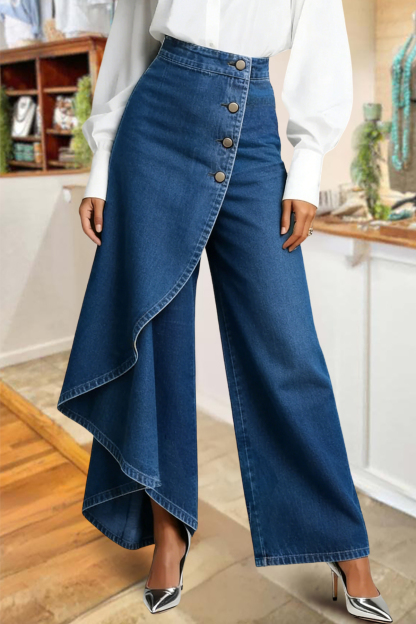Classic Asymmetric Button Jeans