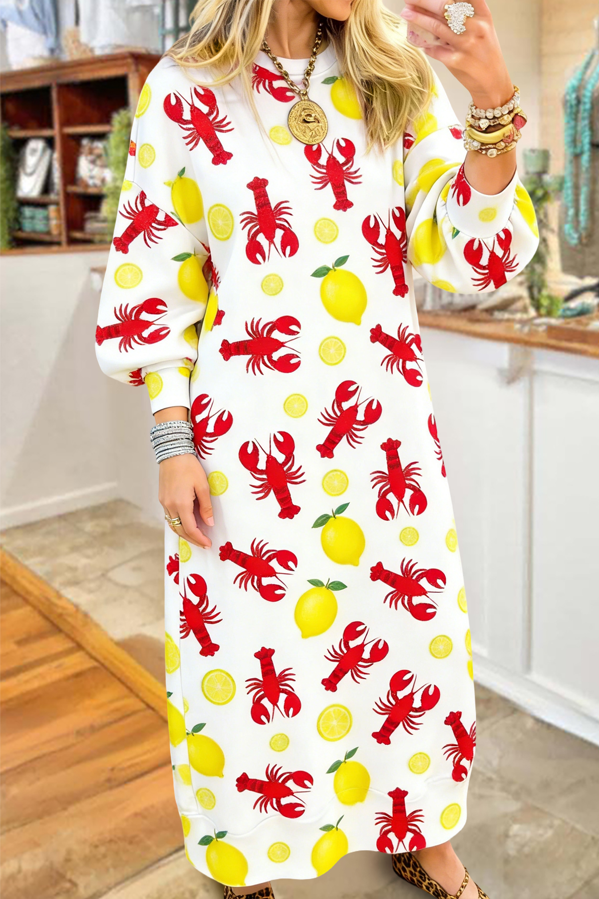 Fresh Mardi Gras Crayfish Long Sweatshirt Dress